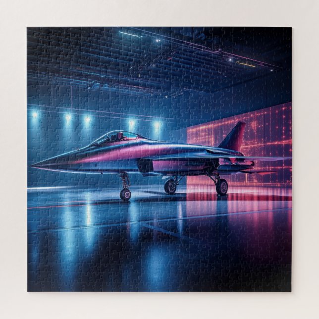 Neon Hangar Jet - Cyberpunk Puzzle (Vertical)