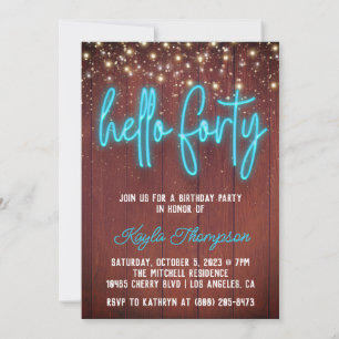 Neon Hello Quarty Wooden Birthday Invitation