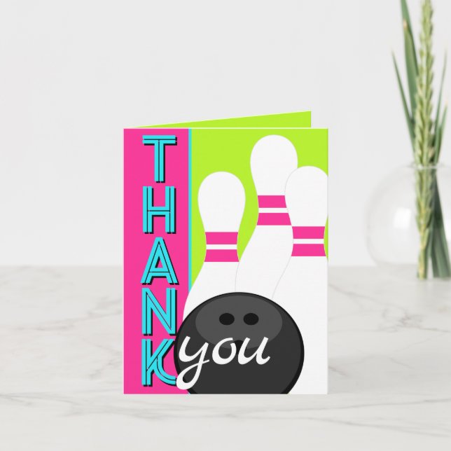 Neon Hot Pink, Vert, Bleu Bowling Merci Cartes (Devant)