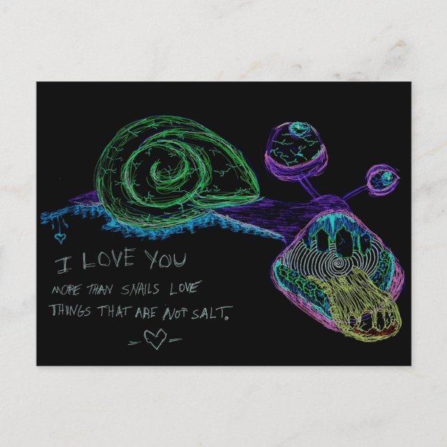 Neon I Love You Snail Carte Postale (Devant)
