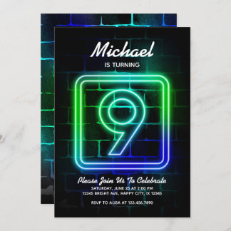 Neon invitation anniversaire Boy 9e anniversaire