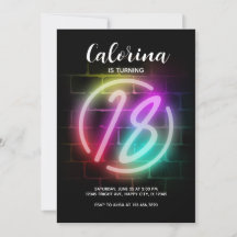 Neon invitation anniversaire pour la fille 18e ann