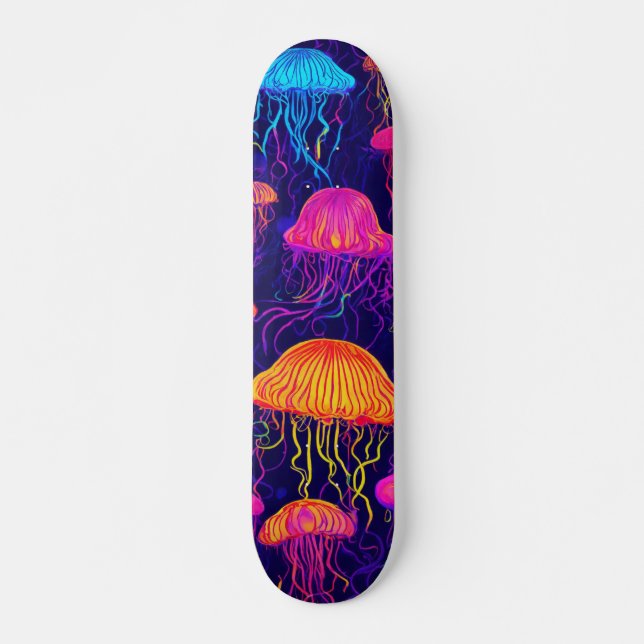 Neon Jellyfish - Skateboard fluorescent futuriste (Devant)