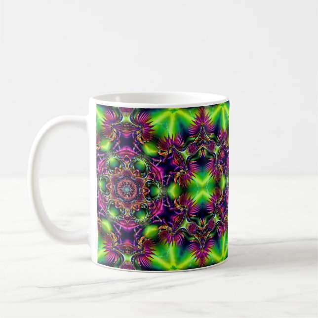 Neon Kaleidoscope Coffee Mug – Psychedelic Tasse (Gauche)