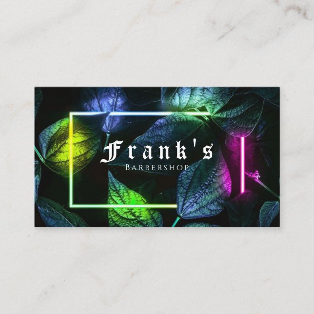 Neon Leaf Barbershop Carte de visite (Devant)