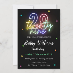 Neon Light Invitation 29e anniversaire