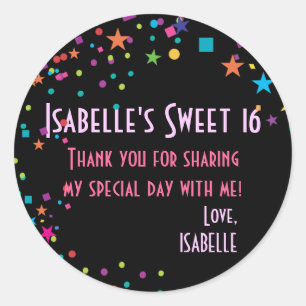 Neon Lights Sweet 16 Club Party Favor Sticker