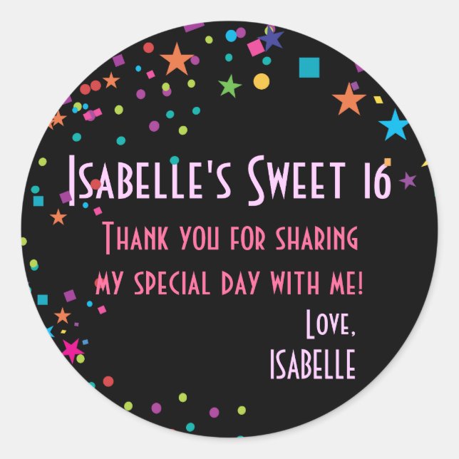 Neon Lights Sweet 16 Club Party Favor Sticker (Devant)