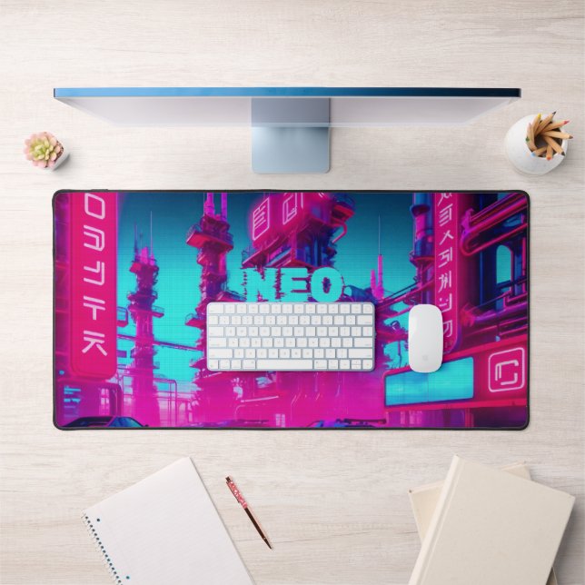 Neon Magenta Cyan Cyberpunk Neo Tokyo Gamer (Bureau 1)