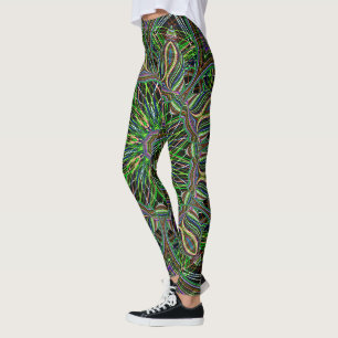 Neon Mandala Motif Yoga Leggings