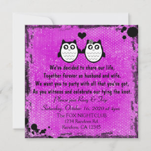 Neon mauve rousse hibou punk invitations mariage