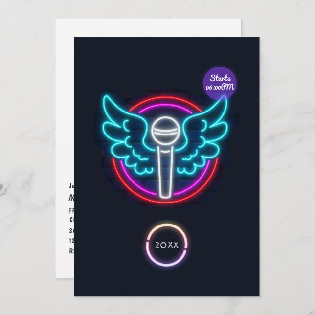 Neon Microphone Graduation Party Invitation (Devant / Derrière)