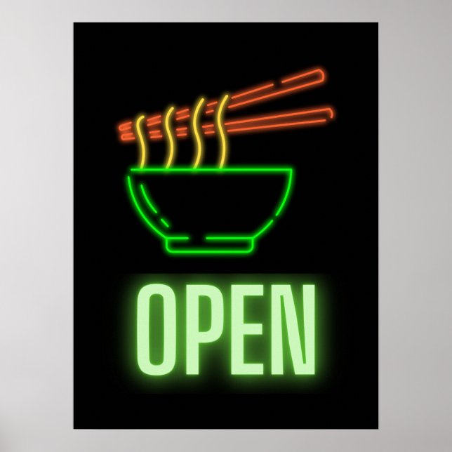 Neon Noodle Bowl Open Sign Poster (Devant)