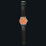 Neon orange - chiffres arabes montre<br><div class="desc">Téméraire, néon orange couleur visage design - chiffres arabes en blanc. Poignet pour celui qui aime les couleurs vives. Vous pouvez le customiser maintenant avec son nom / texte / monogramme etc. Design unique par Alma Wad. — Orange - la couleur du Soleil - est souvent associé au signe de...</div>