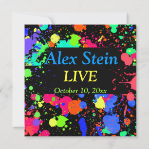 Neon Paint Splatter, Bar / Invitation Bat mitzvah