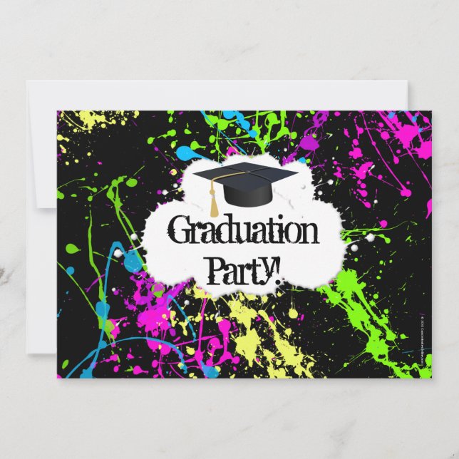 Neon Paint Splatter Graduation Party Invitation (Devant)
