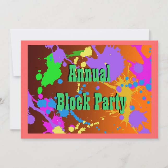 Neon Paint Splatter, Invitation de la partie bloc (Devant)