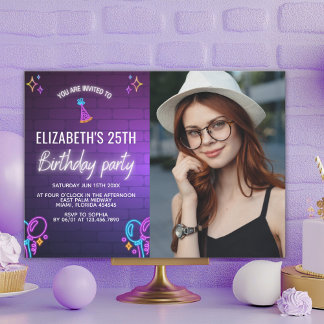 Neon Party Birthday Invitation Photo Design