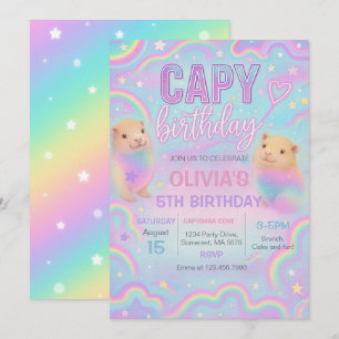 Neon Pastel Capybara Invitation de fête d'annivers