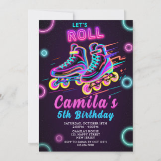 Neon Patinage Anniversaire Invitation Neon Patinag
