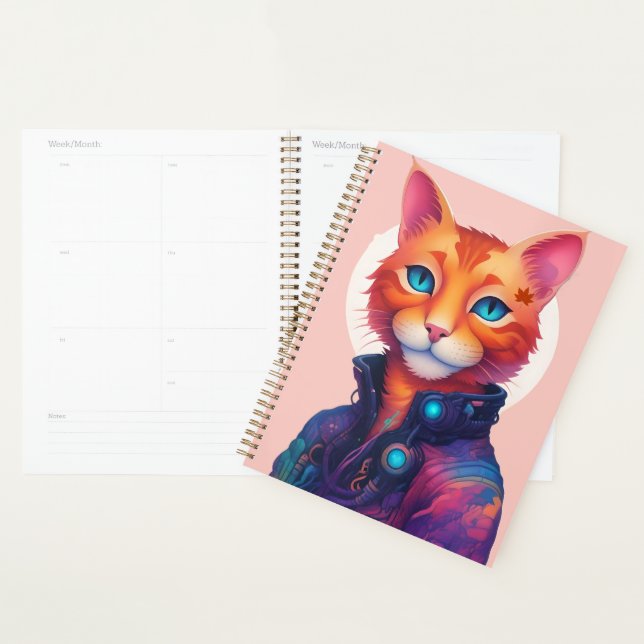 "Neon Paws : The Ginger, Blue Eyed Cyberpunk Cat" (Devant avec enveloppe)