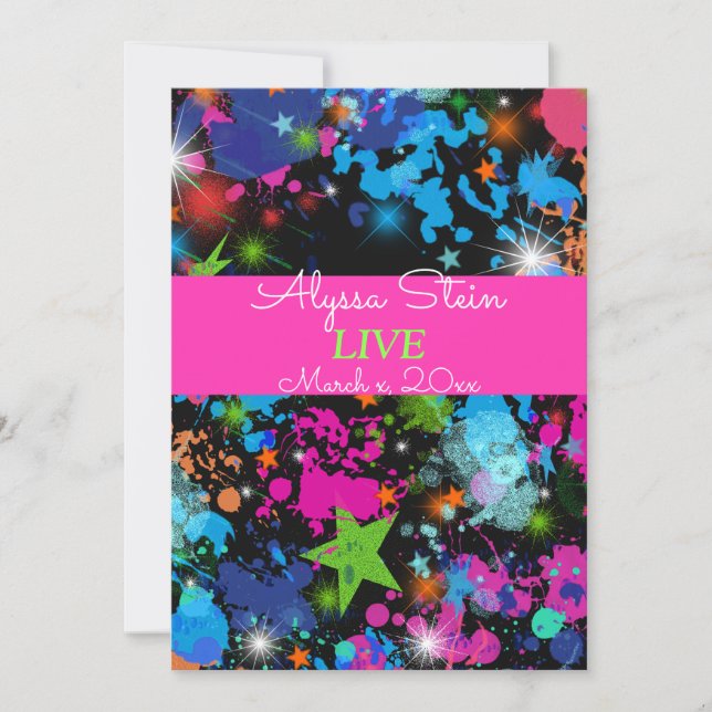 Neon, Peinture Splatter, Invitation Bat mitzvah (Devant)