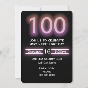 Neon Pink 100e anniversaire de fête Invitation