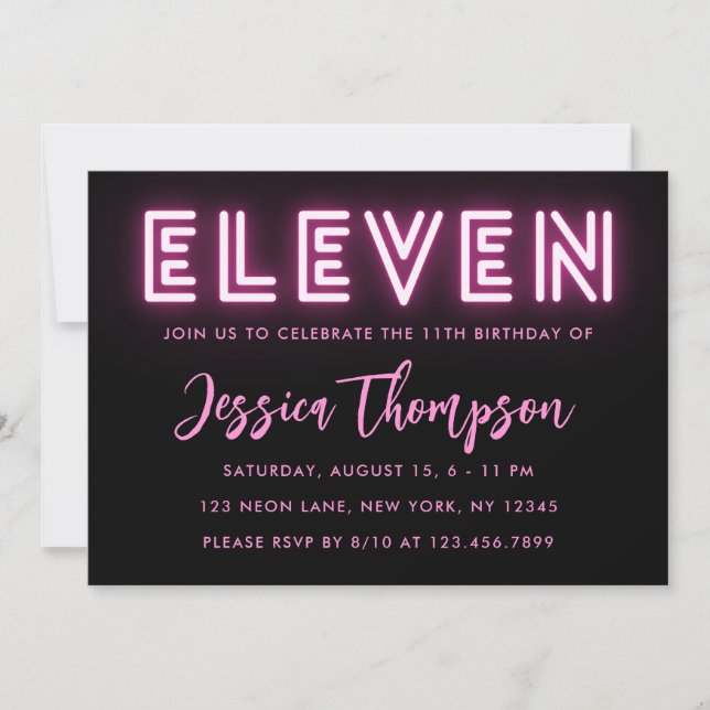 Neon Pink 11e anniversaire Invitation (Devant)