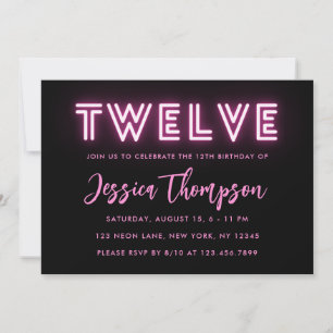 Neon Pink 12e anniversaire Invitation