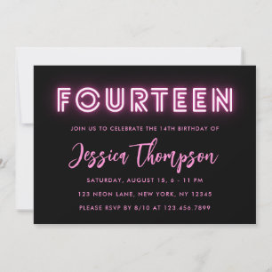 Neon Pink 14e anniversaire Invitation