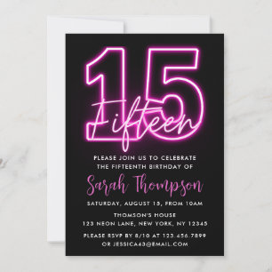 Neon Pink 15e anniversaire Invitation