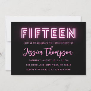 Neon Pink 15e anniversaire Invitation