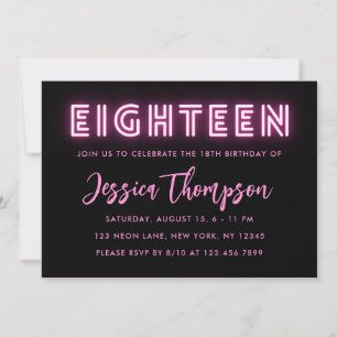 Neon Pink 18e anniversaire Invitation