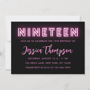 Neon Pink 19e anniversaire Invitation