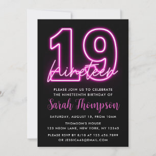Neon Pink 19e anniversaire Invitation