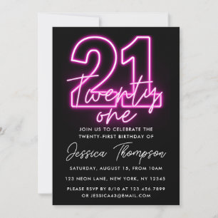 Neon Pink 21ème anniversaire Invitation