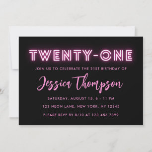 Neon Pink 21ème anniversaire Invitation