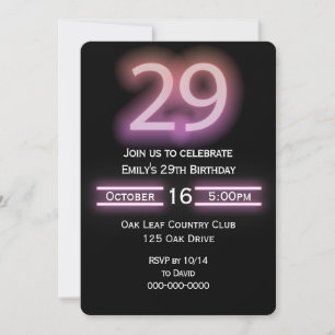 Neon Pink 29e anniversaire de fête Invitation
