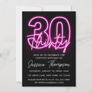 Neon Pink 30th Birthday Invitation