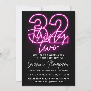 Neon Pink 32e Invitation d'anniversaire