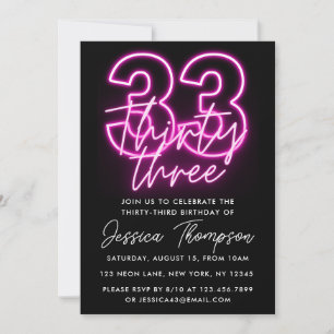 Neon Pink 33e Invitation d'anniversaire