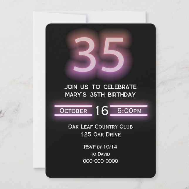 Neon Pink 35th Birthday Party Invitation (Devant)