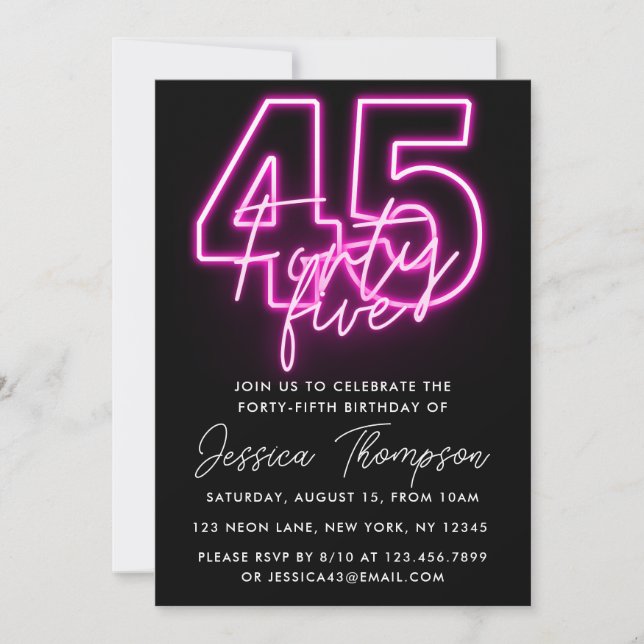 Neon Pink 45e anniversaire Invitation (Devant)