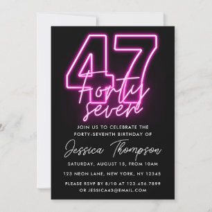 Neon Pink 47e anniversaire Invitation