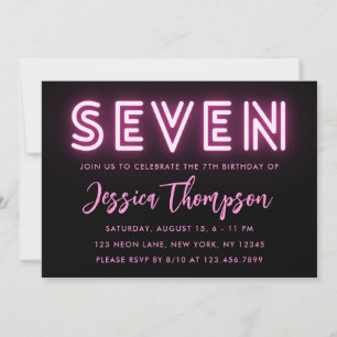 Neon Pink 7e anniversaire Invitation