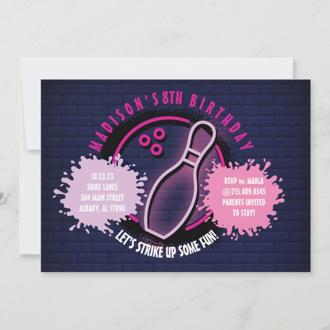 NEON PINK BOWLING BALL ROND Anniversaire (Devant)