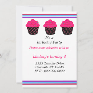 Neon Pink Cupcakes Invitation de fête d'anniversai