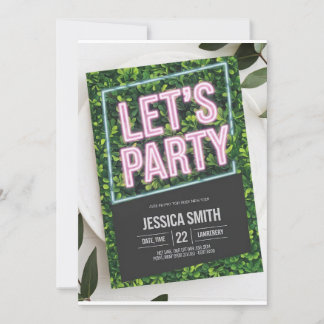 Neon Pink "Faisons la fête" Boxwood Invitation d'a