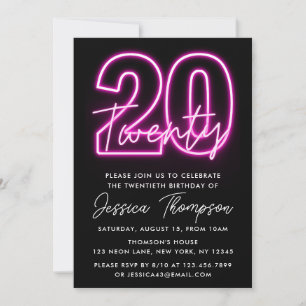 Neon Pink Invitation 20e anniversaire