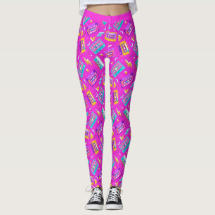Neon Pink tendance 80's Cassette Music Leggings